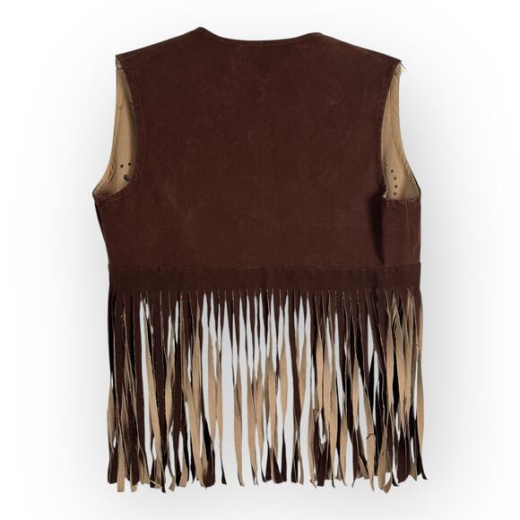 Vintage 1970's Women’s Brown Cropped Western Fringe Vest with Cut-Out Design - Picture 2 of 7